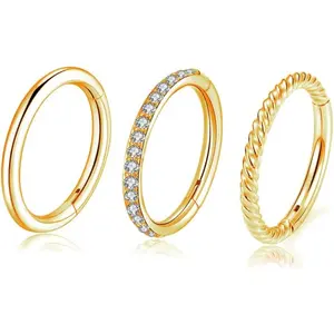 3PCS 16G 8mm Hinged Clicker Segment CZ Twisted Clicker Nose Rings Hoop Helix Cartilage Daith Tragus Sleeper Earrings Body Piercing for Women Men summerwins