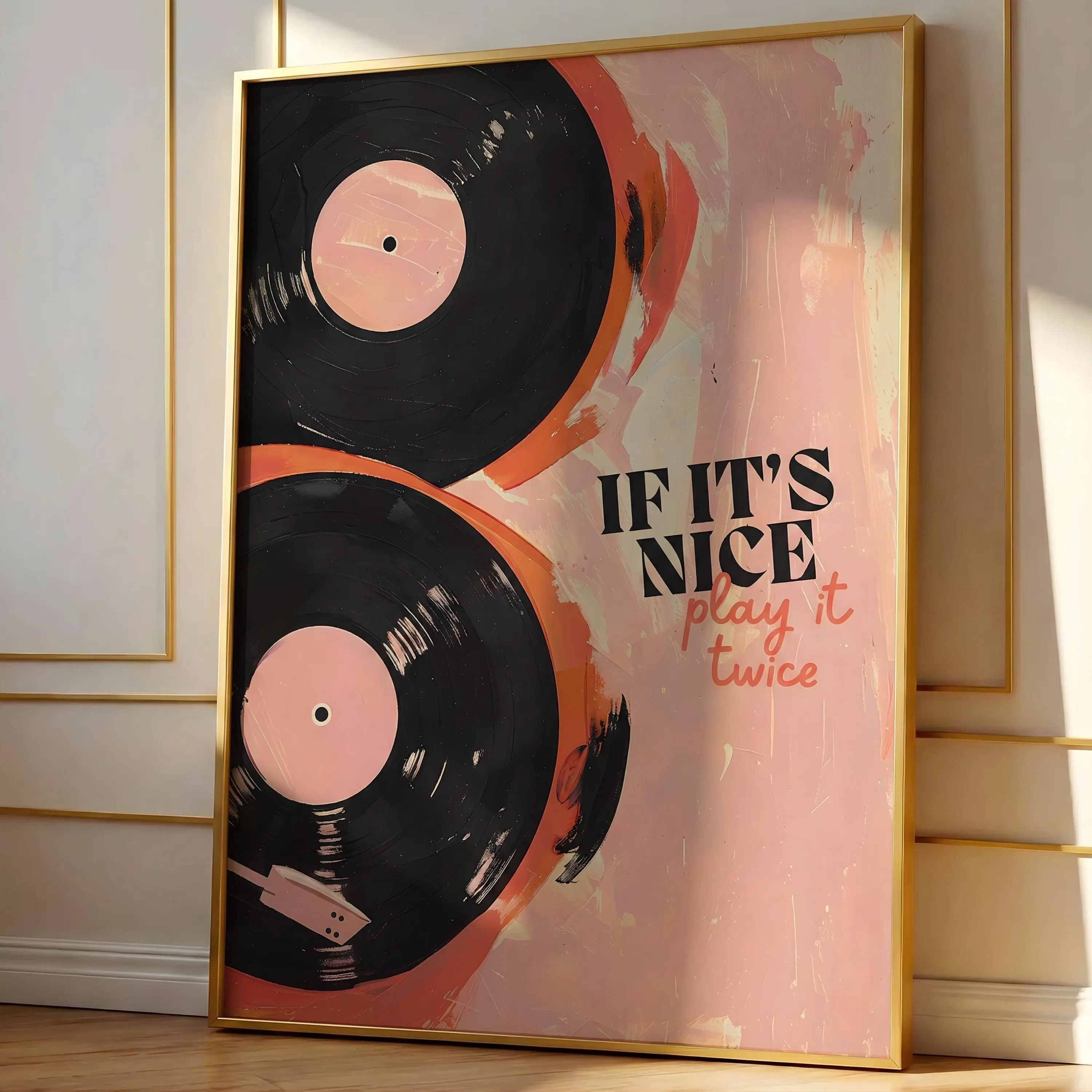 [SALE UP TO 40%] [Unframed] If It’s Nice Play It Twice Poster, Cool Girl Vinyl Print, Vintage Record Wall Art, Trendy Red & Pink Music Decor, Retro Vinyl Turntable Art