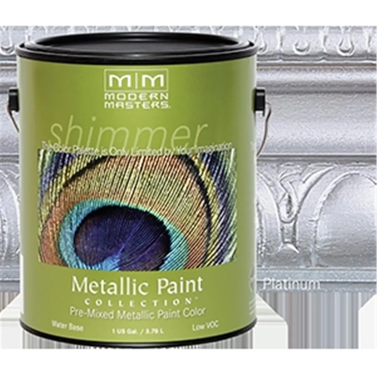 MODERN MASTERS ME591 1 Gal Platinum Metallic Semi-Opaque Paint - Opaque Finish, Suitable for Lamps, Carved Surfaces, Doors, Applied via Brush-Roll-Spray (Office & Educational Space Wall/Ceiling Use)