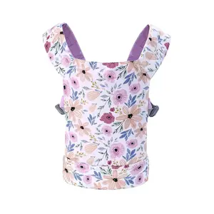 Baby Doll Carrier Front and Back Baby Doll Accessories Backpack Kid Toddlers Play Toy Baby Carriers for Babydoll Pretend with Adjustable Straps for Little Girls (Purple Flowers)