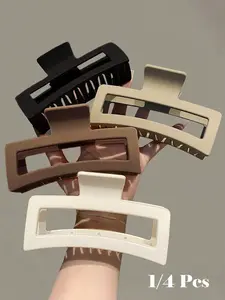 4pcs/1pc 4.33in/11cm Black Large Square Hair Clips, Fashion Elegant Matte Simple Style Plastic Hair Accessories For Women, Suitable For Daily, Party, Casual, Vacation, Shower, Makeup Matching Summer Hair Claw Jaw, Hair Clip Set, Flat Claw Clips
