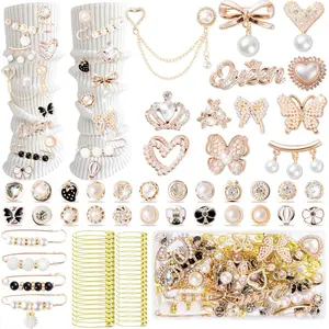 80pcs Junk Socks Charms Kit  Brooches and Pins for Women Gold Shoe Charms Shoe Charms for Sneakers Safety Pin Sock Charms Kit Bulk for Hat Clothes Sock Jewelry Charms