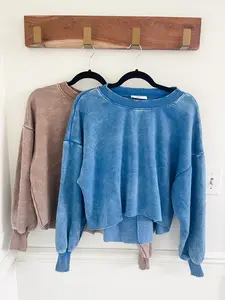ACID WASH FLEECE CROPPED PULLOVER