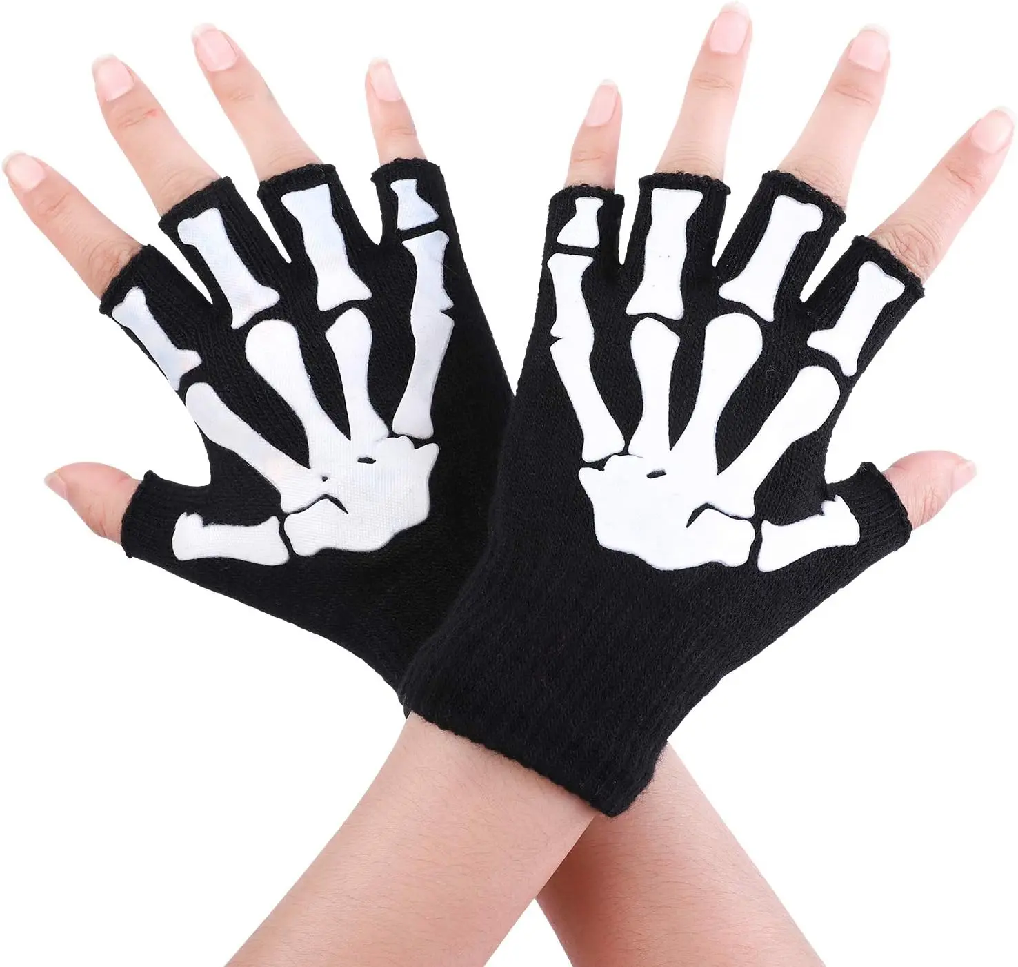 Halloween Skeleton Gloves Glow in the Dark Knitted Mechanic Gloves