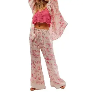 Womens Y2k Silk Pajama Sets Floral Satin 2 Piece Lounge Sets Long Sleeve Button Down Shirts Flare Pants Pjs Sleepwear