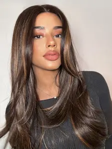 4x4 Glueless Wig TP2/30 Layered Wig HD Lace Curtain Bangs Wig Highlight Color Pre-Cut Lace Wear&Go Snug Fit Wig Suitable for Any Occasion Lace Frontal Wigs With Bangs Wig