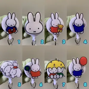 White Rabbit Bunny Animal Badge Reel, ID Holder, Kawaii Retractable, Badge Holder Accessory