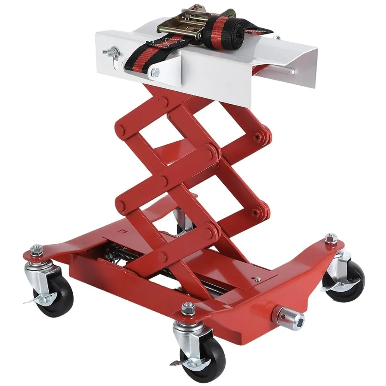 Garvee Low Profile Transmission Jack with 450 lbs Capacity, Adjustable Height from 7 to 23 inches, Featuring Double Scissor Design, Safety Locking Straps, and 4 Swivel Wheels for Auto Repair and Home Garage Use