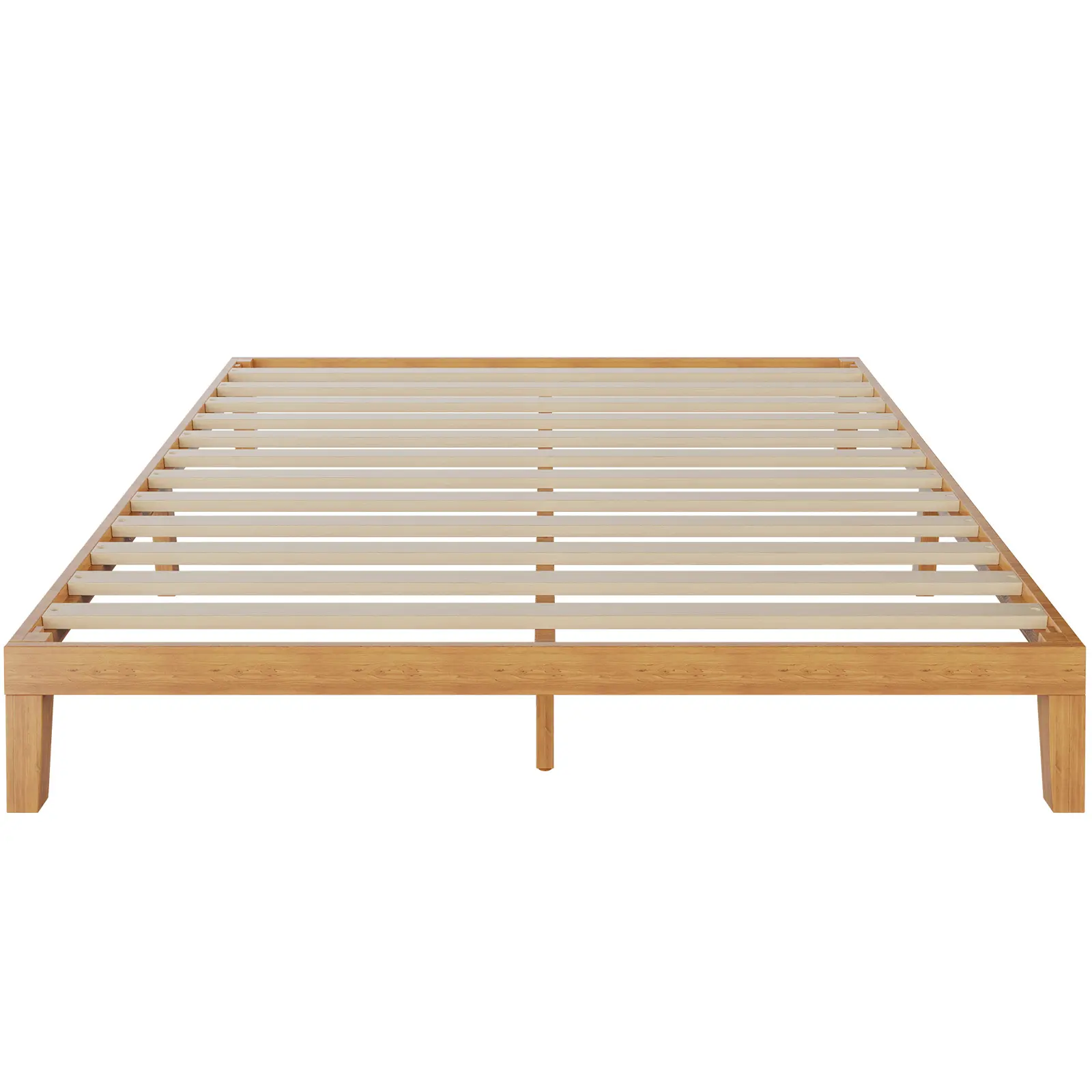 Solid Wood Bed Frame, Bed Base with Wood Slat Support, Sturdy & Stylish Design, No Box Spring Needed, Easy Assembly, 12 in Natural Pine