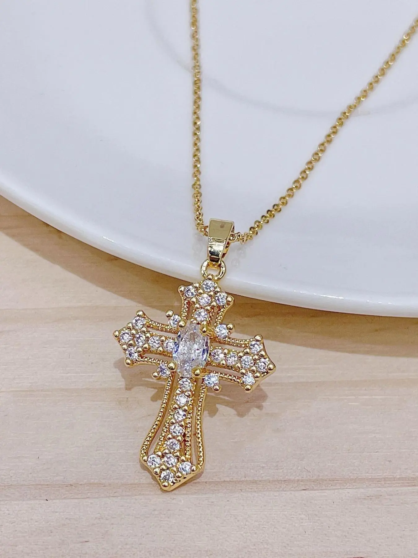 Rhinestone Cross Pendant Necklace for Women, Coptic Cross Necklace, Fashion All-match Accessory