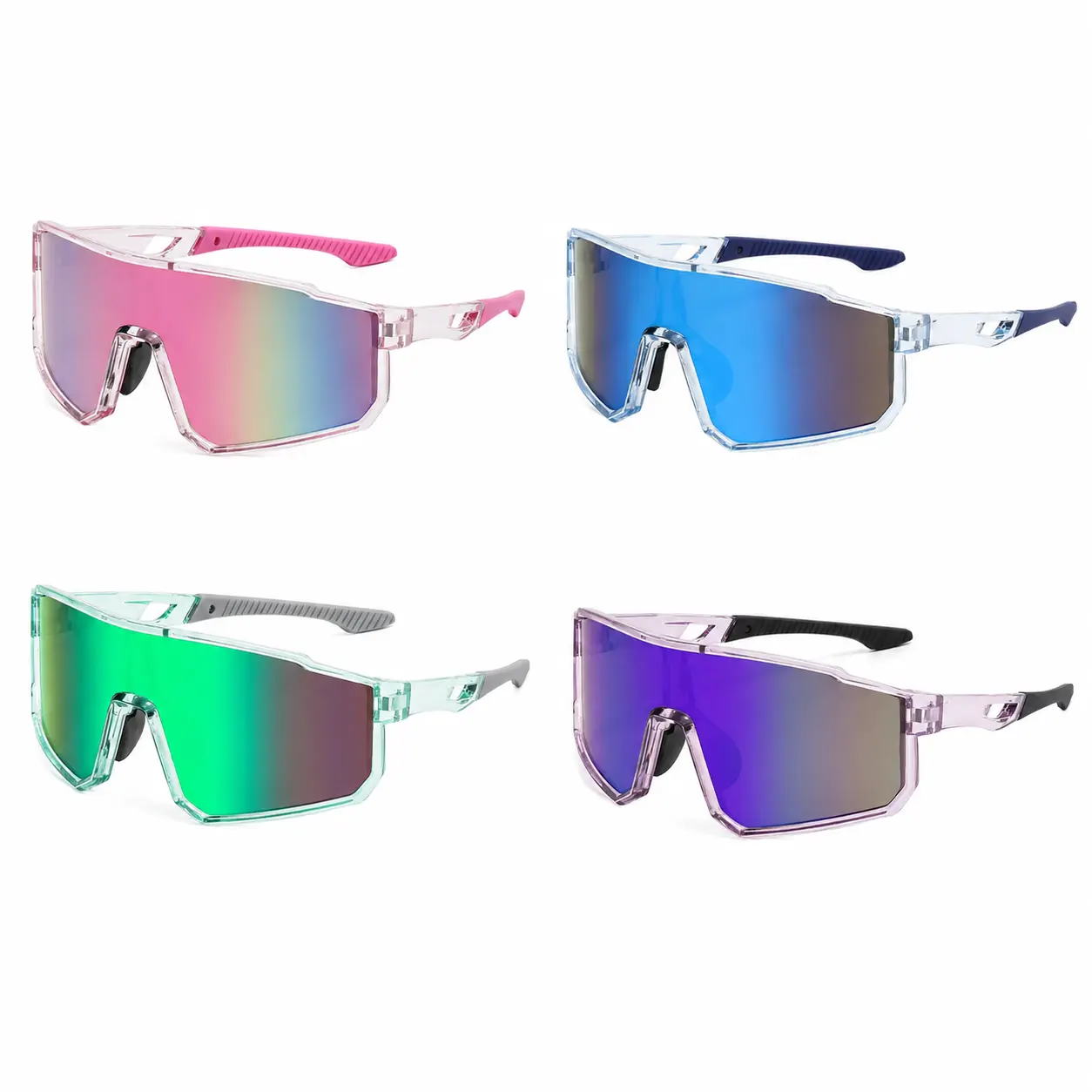 Unisex Oversized Shield Cycling Sunglasses, UV400 Wraparound Windproof Sports Glasses with Colorful Mirrored One-Piece Lens for MTB, Road Biking, Running, Driving & Beach