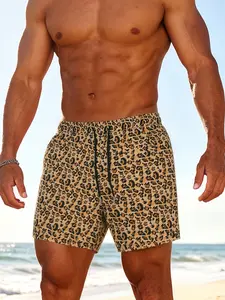 Men's Leopard Print Swim Trunks - Quick Dry Drawstring Beach Shorts