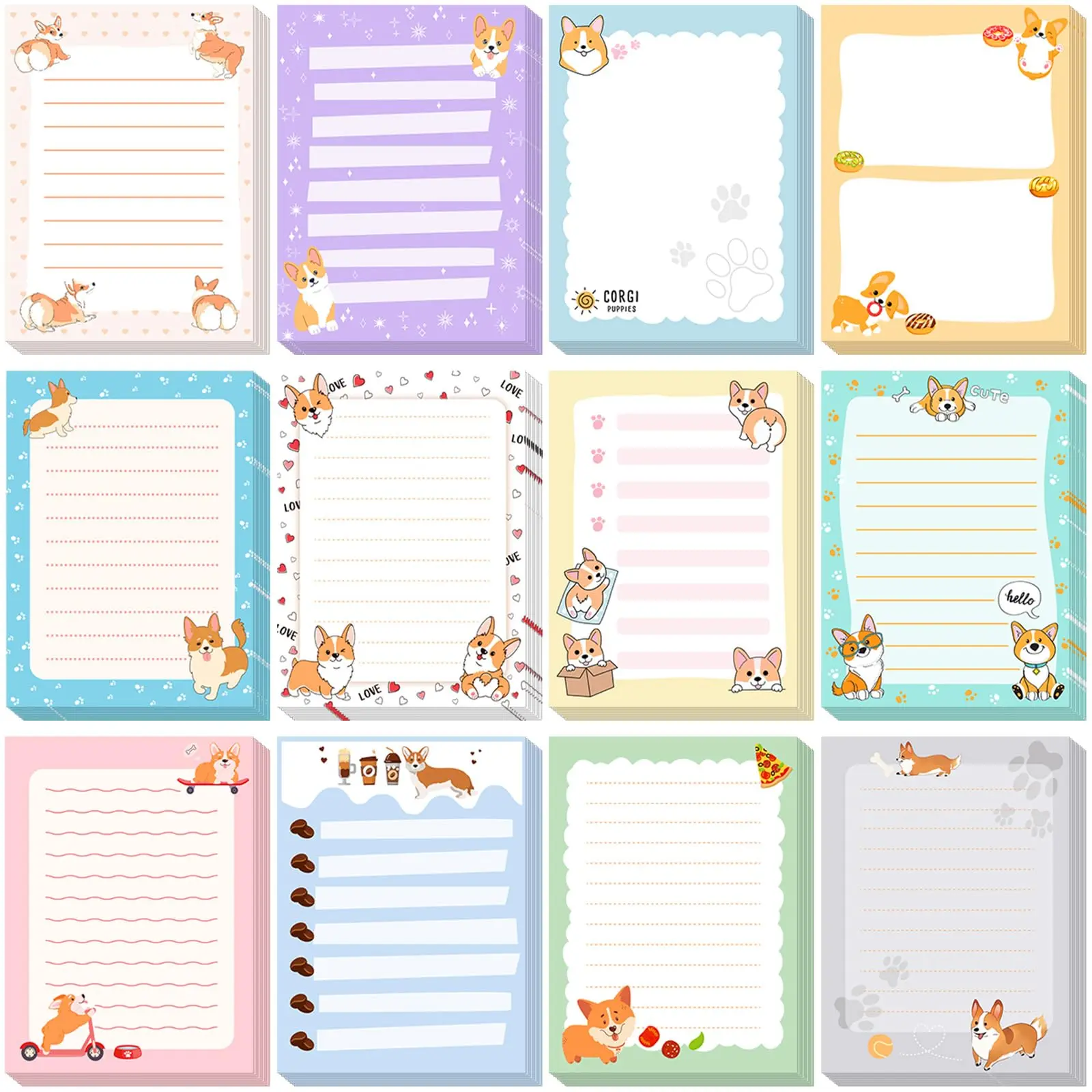 12 Pcs, Watercolo, Corgi