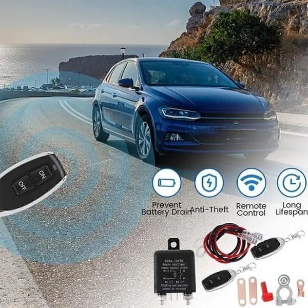 Car Battery Disconnect Switch, 12V 200A Wireless Relay Isolator with Dual Remote Controls, 800A Peak Current for Truck, RV Power Protection