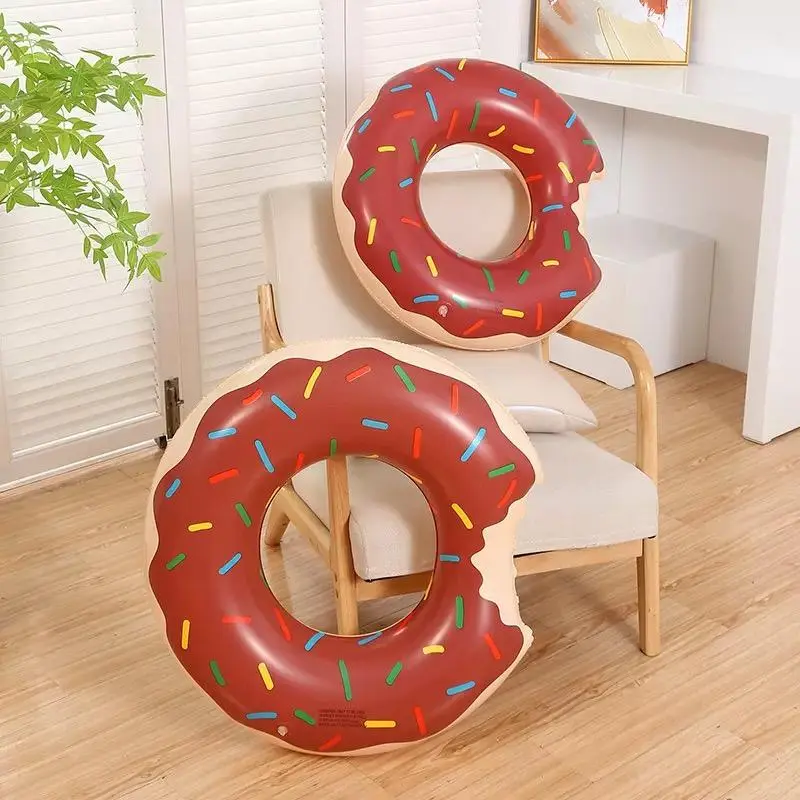 Children Teenagers Adults Inflatable Swimming Ring Doughnut Design Thickened PVC Material Durable Safe Float Tube Inflatable Floater Inflatable Circle for Water Fun