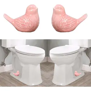 2 Pcs Ceramic Cute Bird Toilet Floor Bolt Caps, Decorative Toilet Bowl Screw Cover Figurine, Easy Installation for Bathroom (Bird-Pink)