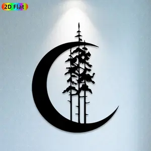 1pc Pine Tree & Crescent Moon Metal Wall Art,Pine Tree & Crescent Moon Statue Mural, Ideal Gift for New Year, Christmas, Nature Decor Enthusiasts, Rust-Resistant Metal Wall Decor Wall Sculptures,  Unique Holiday Home Decor