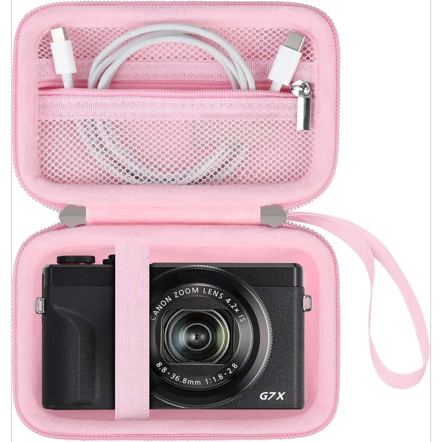 F-PHP03 Camera Case for Canon PowerShot G7 X Mark II/ G7X Mark III Digital 4K Vlogging Camera, Point and Shoot 4K Video Camera Bag, Zipper Mesh Pocket fits USB Cable, Batteries, Pink
