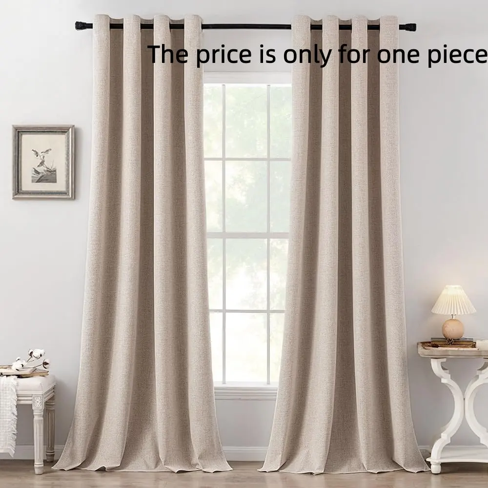 1PC Miulee 100% Blackout Linen Textured Curtains, Blackout Window Cover, Solid Thermal Insulated, Natural, 1pc, Ideal for Bedroom, Energy Efficient Window Treatments