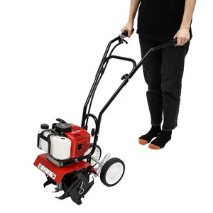 52cc 2-Stroke Gasoline Mini Cultivator with 4 Steel Tines, 1.9KW Garden Tiller for Weeding & Tilling, Adjustable Wheels & Ergonomic Handle for Farm Garden Orchard, EPA Compliant