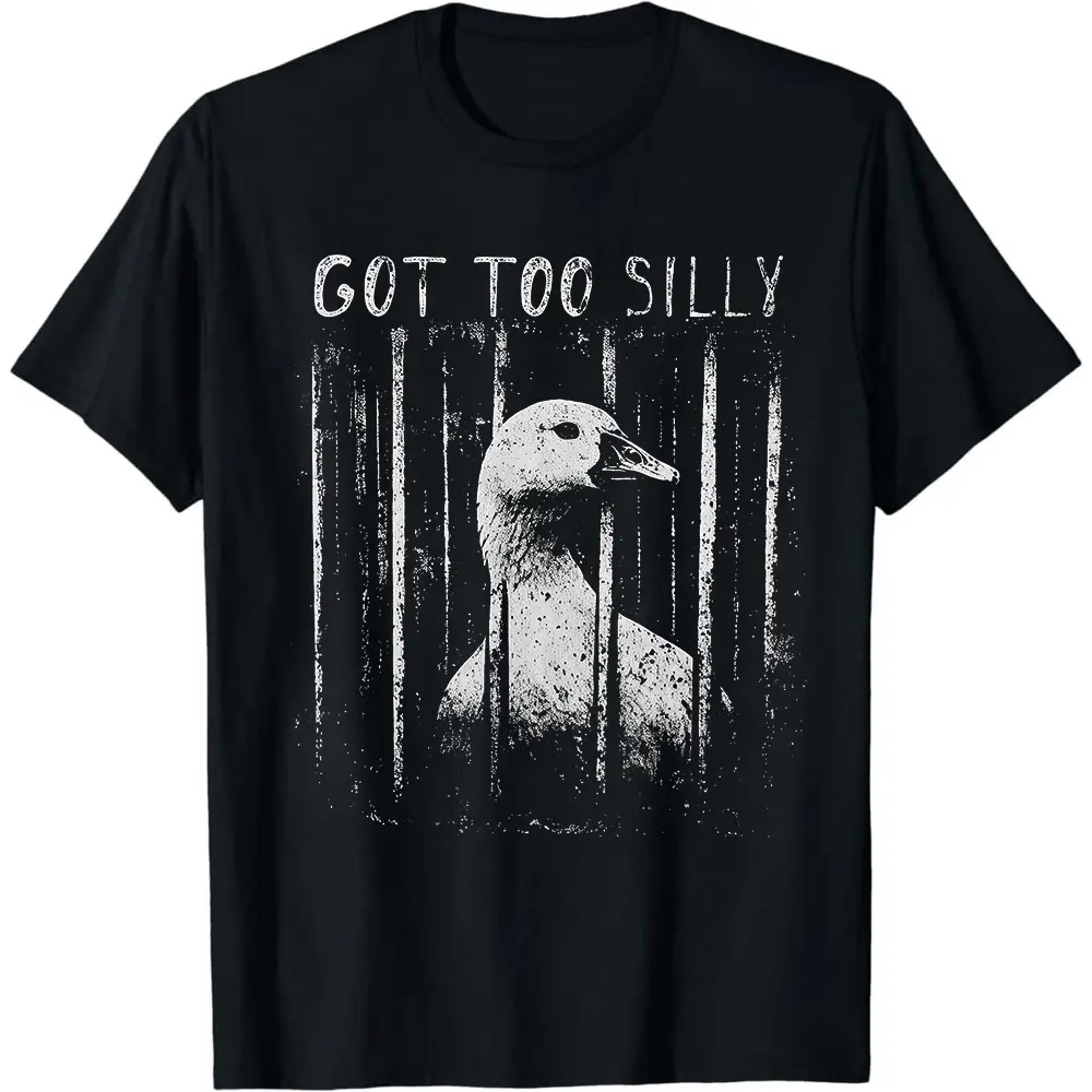 Silly Goose Meme T-shirt, Oversize Unisex Shortsleeve Top with 'Got Too Silly' Graphic Print, 100% Cotton Fabric Menswear
