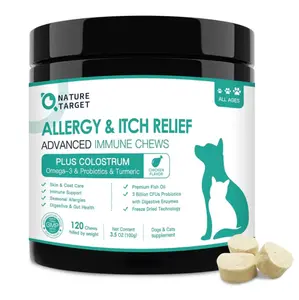 NATURE TARGET Dog Allergy Relief Freeze Dried Chews, with Probiotics, Colostrum for Immune Health, Anti Itch & Seasonal Allergies & Scratching, Omega 3 for Skin & Coat Health, Pawlicking, Hot Spots