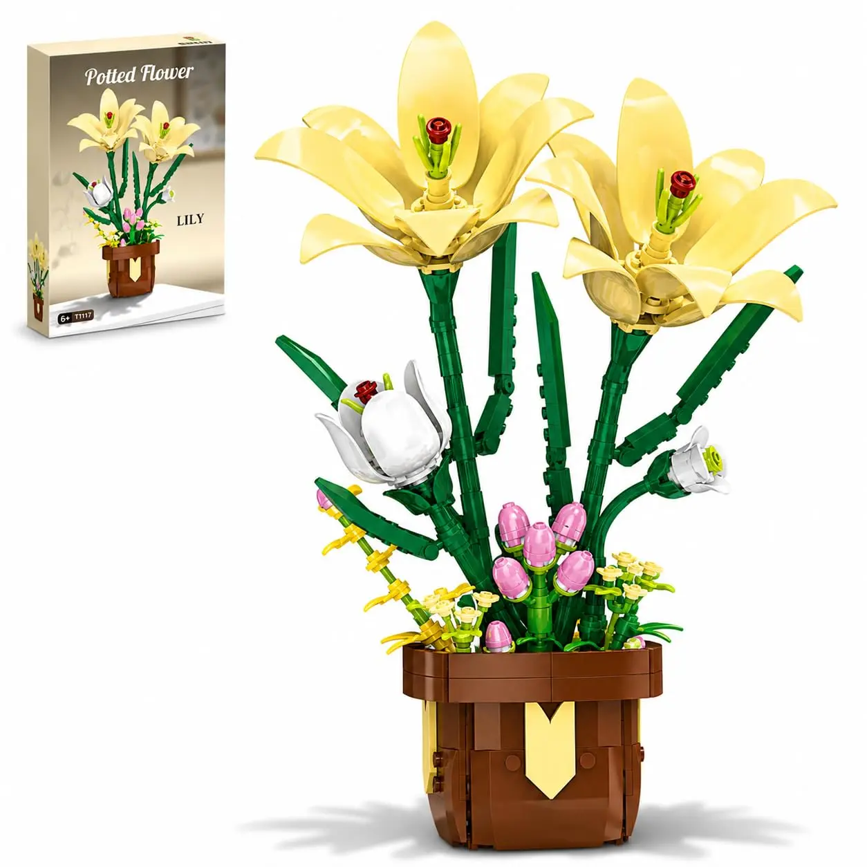 Lily Flower Potted Building Set, 296PCS DIY Model Blocks Compatible with Botanical Series, Toy Gift for Women & Ages 6+