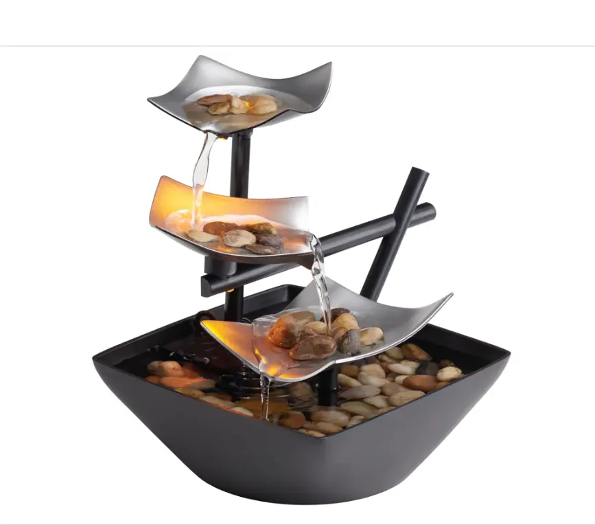 Home Décor Soothing Sound Machine - Automatic Pump, Deep Basin & Natural River Rocks. Indoor Zen Relaxation for Office, Living Room, or Bedroom, 8.25” Tall