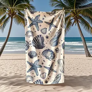 Seashell & Starfish Pattern Beach Towel — Quick-drying and highly absorbent; lightweight and soft. Ideal for summer beach trips, poolside use, camping, and travel.