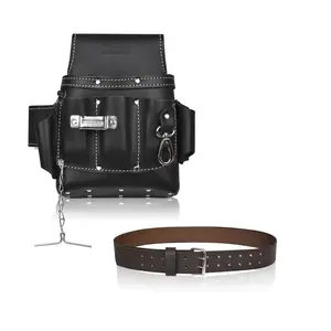 Grain Leather Electrician Tool Pouch with Leather Work Belt | 3.50 mm Leather Thickness, Pockets for Tools, Padded Work Belt, Maroon Color, Durable Design