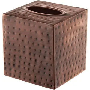 Tissue Box Cover Square - Hand Hammered Antique Copper Metal Tissue Holder Box for Bathroom Accessory, Aesthetic Decorative Facial Napkin Cube for Modern  Decor
