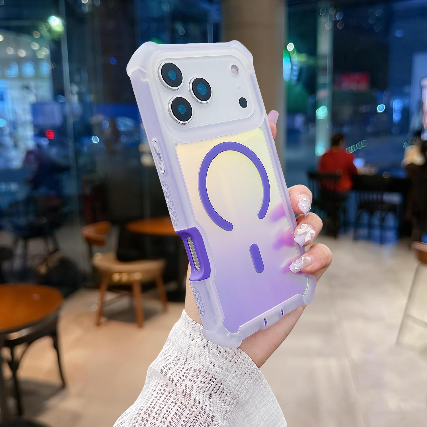 For iPhone 17 Pro Max Case/17 Air/17 Pro/17 16 15 14 13 , Iridescent Back, Magnetic Support for MagSafe Shockproof Cover, Crystal and Corner High-Duty Protection for Girls Women