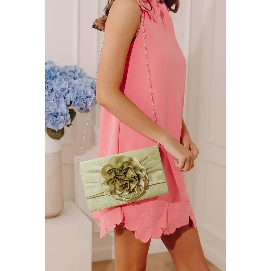 Cocktails First Satin Clutch in Sage