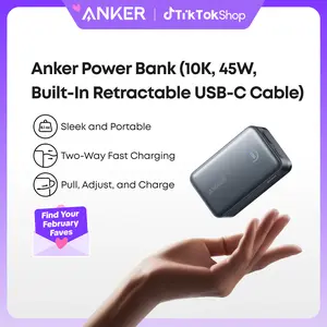 [Limited Offer]Anker Nano Power Bank, 10,000mAh Portable Charger with 2.3 ft Anker InstaCord Retractable Cable, 45W Max Compact Battery Pack, Smart Display, For iPhone 16 Series, iPad, Galaxy, Pixel, and More