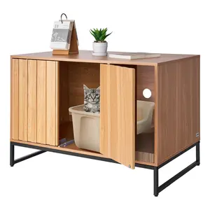 VEVOR Cat Litter Box Enclosure Furniture, 31.5 in Hidden Litter Box Cabinet with Scratch Pad & Storage, Waterproof Cat Washroom End Table Cat House, Fit Most of Litterbox, for Bedroom Living Room