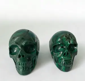skull carving piece made of malachite