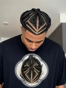 Men's HD Full Lace Pre Braided Wig Top Handmade Unique Style, Trendy Corn Braid Fashion Radiating Pattern, Short Wigs