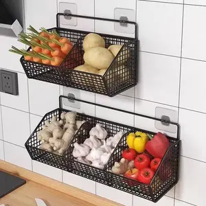 Kitchen Wall-Mounted Storage Basket, Multi-Functional Vegetable Fruit Organizer, No Drilling Required, Drainage Rack for Home Use
