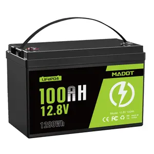 MADOT 12V 100Ah LiFePO4 Lithium Battery, Deep Cycle Solar Battery Built-in BMS, 1280Wh Power, 5000 Cycles for RV, Marine, Trolling Motor, Marine, and Off-Grid System, Solar Use