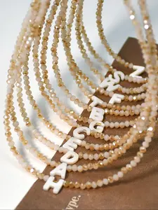 Elegant Shell Letter Pendant Necklace with Crystal Beads Chain, Stylish Stainless Steel Jewelry Gift, Fashion Accessory for All Seasons, Daily Wear Necklace