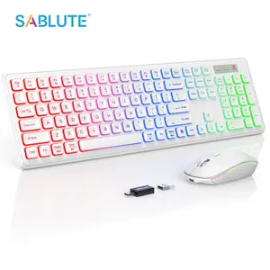 LED Wireless Keyboard and Mouse Combo - RGB Backlit, Rechargeable & Light Up Letters, Full-Size, Ergonomic Tilt Angle, Sleep Mode, 2.4GHz Quiet set