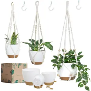 Planters with Macrame  Hangers for Indoor Outdoor  3 Set Self Watering Pots  Baskets Flower Pot Holders 3 Different Size