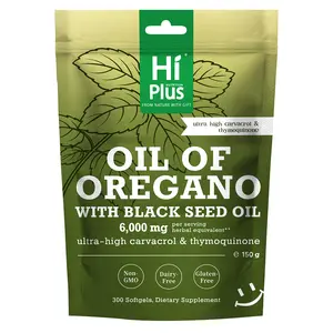 Hi Plus 2-in-1 Oil of Oregano + Black Seed Oil Softgels 6000mg | 4X Strength Carvacrol & Thymoquinone | Plant-Based, Non-GMO, Immune Support | 300 Softgels Organic Natural Supplement Antioxidant Rich Supplement