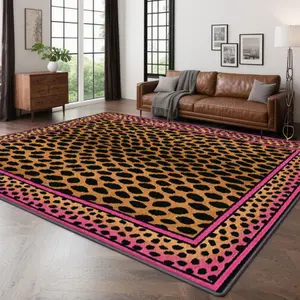 Leopard Print Floor Mat, Non-Slip Soft Floor Carpet, Rectangle Home Decorative Mat for Living Room Bedroom, Home Decor