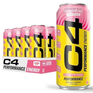 C4 Performance Drink | Strawberry Blast | Zero Sugar Carbonated Preworkout | 200mg Caffeine with Beta Alanine | 16 Fl Oz (12 Pack)