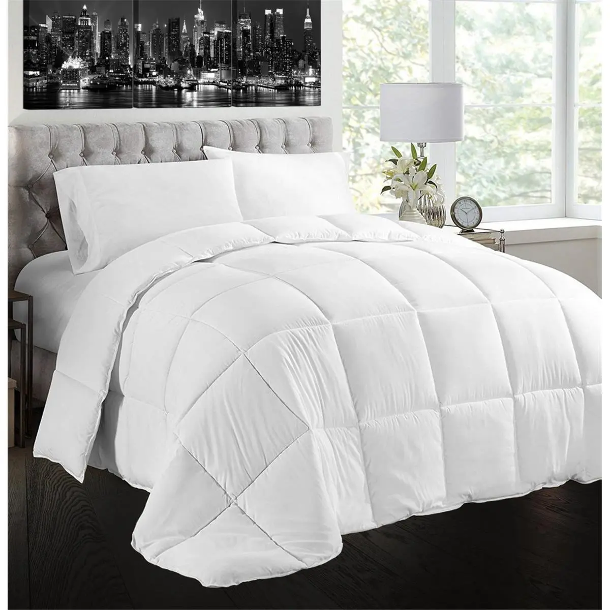 212 MAIN Queen Size Fluffy Duvet Insert Set, 86x86 in 100% Cotton Case Natural Goose Feather & Down, Lightweight Goose Down Duvet for Reptile & Amphibian Habitat Decorations, Lightweight Duvet