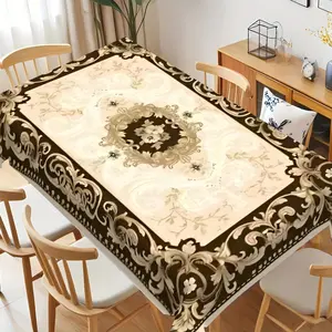 Vintage Lace Border Tablecloth, Elegant European Design for Stylish Dining, Easy-Clean Polyester Material for Weddings & Parties