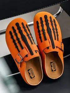 Men's Unique Skeleton Pattern Funny Mule Sandals - Ultra-Comfortable Soft Cushioned Insole, Black & White Edgy Buckle Design, Street Style Casual Outdoor Slip-On Slides Walking Shoes