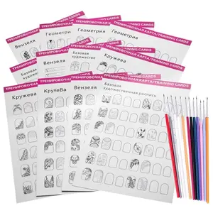 Mobestech Nail Art Practice Sheet 12Pcs Nail Art Book Design Practice With 12Pcs Nail Liner Pen Lines Drawing Painting Template Learning Book Manicure Tools for Nail Art Beginner