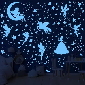 Glow in the Dark Stars Unicorn Bedroom Decor for Girls - Fairy Butterfly Wall Decals, Space Galaxy Wall Stickers for Ceiling, Kids Nursery and Living Room Wall Decor